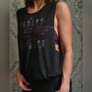 Size M Women's Harley-Davidson Black  Crewneck Deep Scoop-Back Jersey Tank